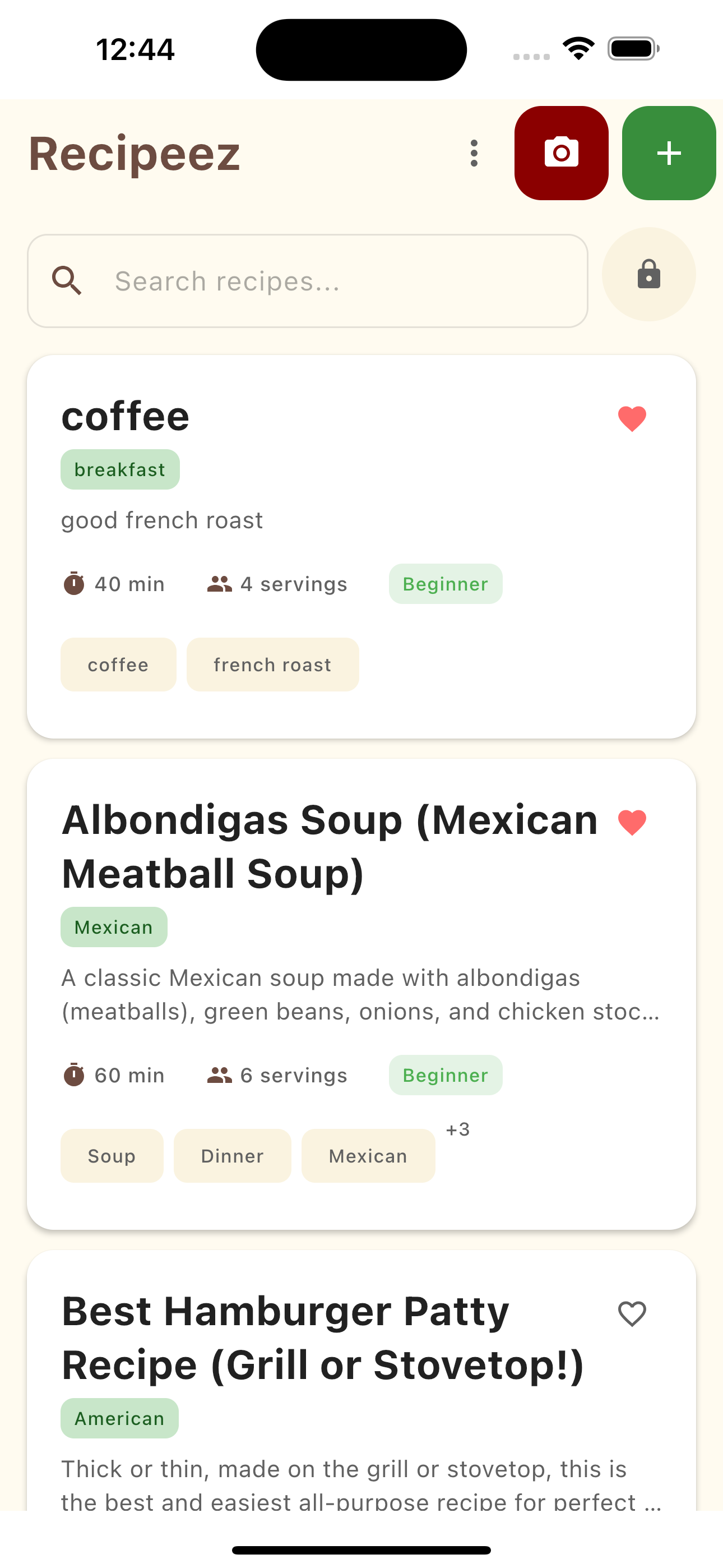 Recipe collection homepage